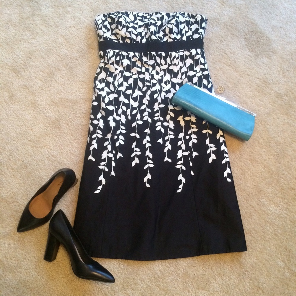 SOLD LOFT Black and White Strapless Dress